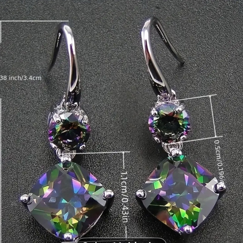 Elegant Silver and Multicolor Drop Earrings - Picture 4 of 6